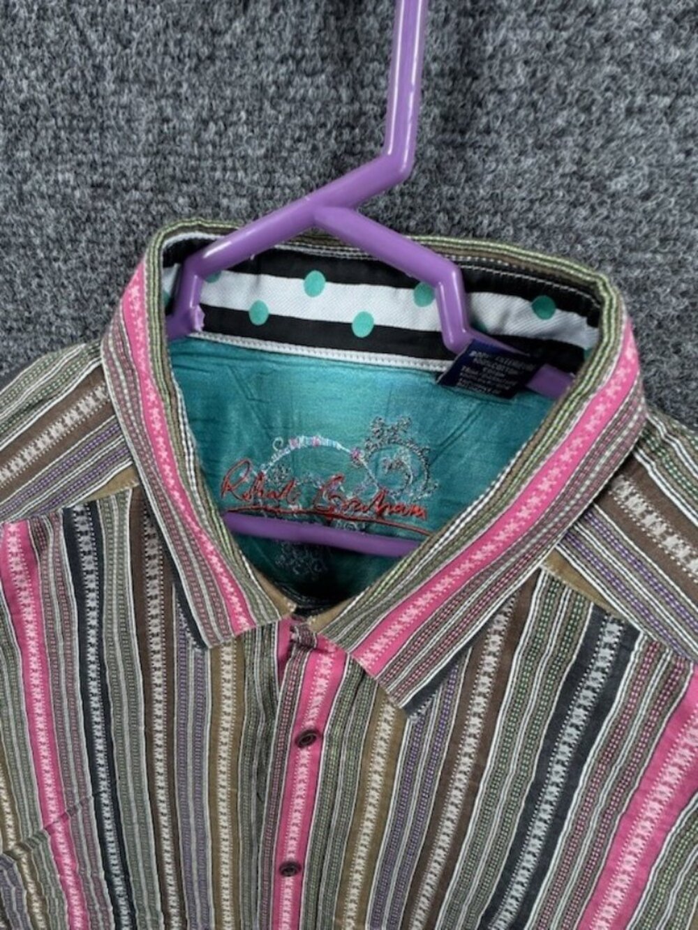 Robert Graham Brown Pink Cotton Viscose Striped XL Shirt Button Up Long Sleeve